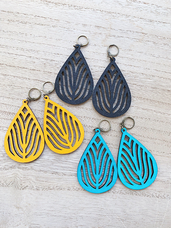 bright colored wooden dangle earrings 