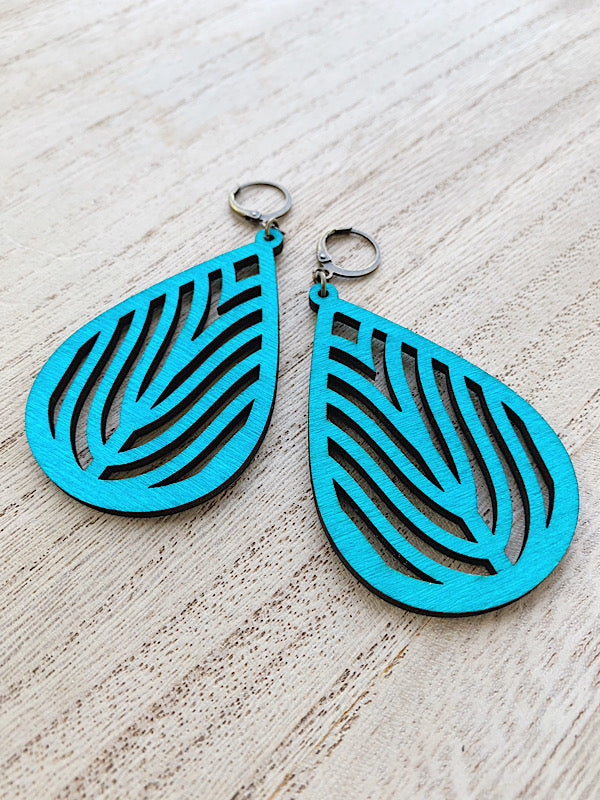 blue wooden dangle earrings