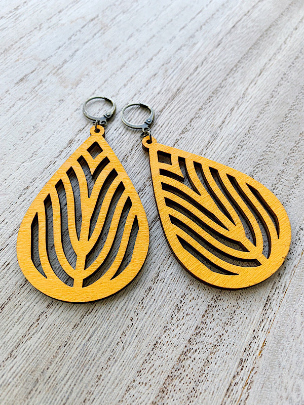 yellow wooden dangle earrings