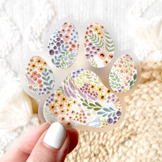 Clear Floral Dog Paw Sticker